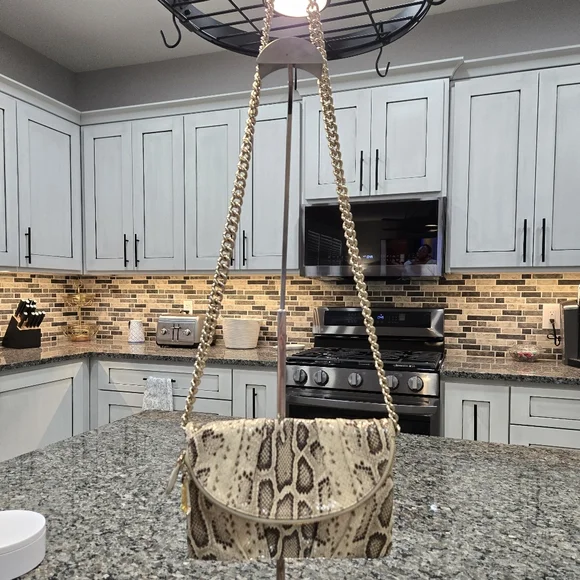 Henri Bendel Beige Snake-Print Chain Crossbody Bag Clutch - Picture 4 of 16